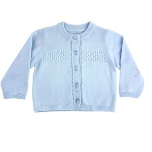 zubels Diamond Lightweight Knit Cardigan Sweater Light Blue 12m 100% Cotton